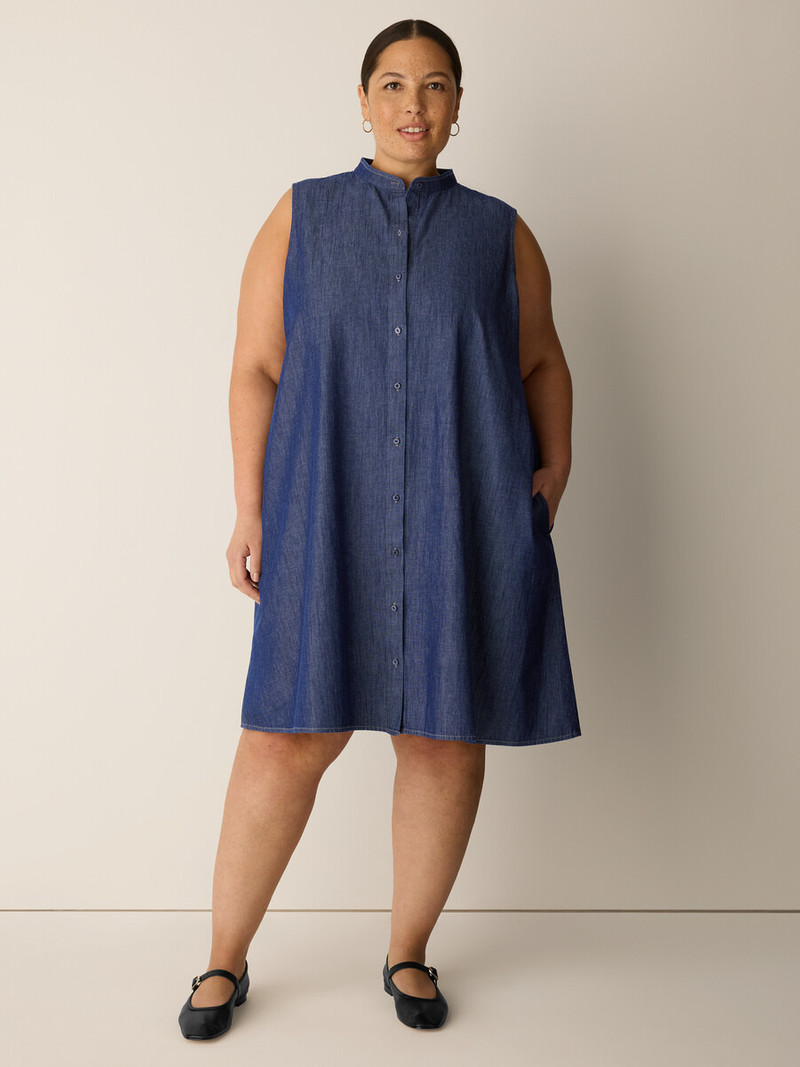 Lightweight Organic Cotton Denim Band Collar Dress 6