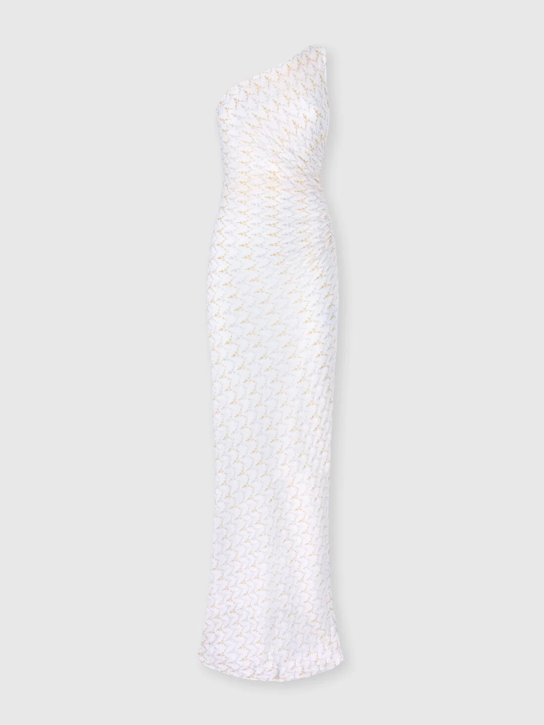 One-shoulder long dress in zig zag lace - 1