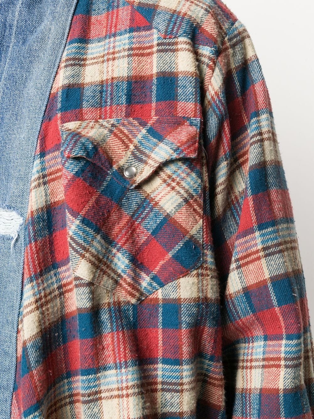 checked denim-trimmed shirt jacket - 5