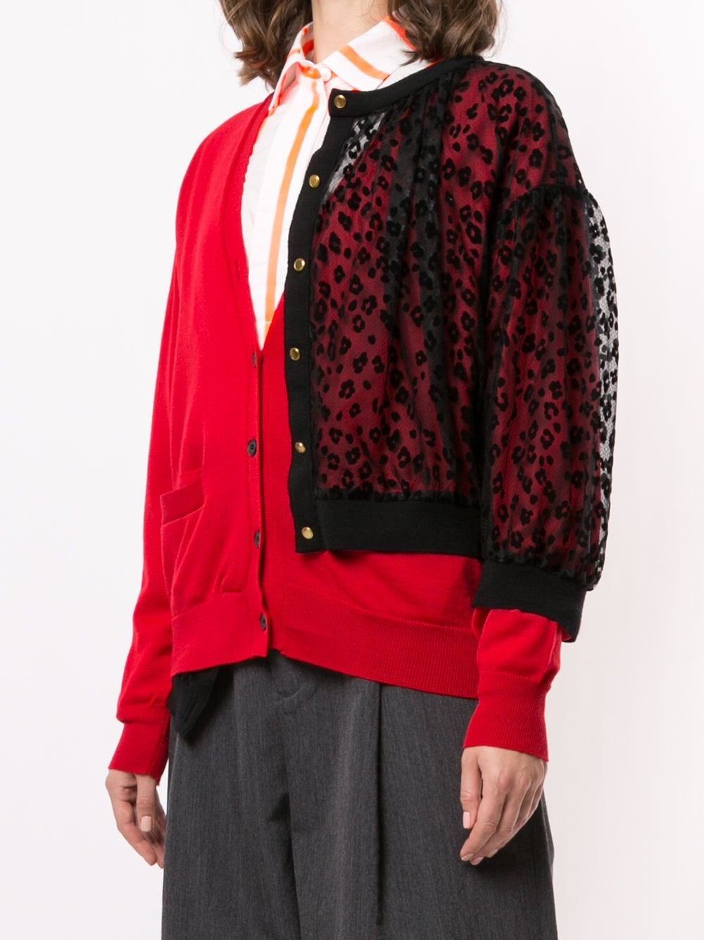 animal-print deconstructed cardigan  - 3