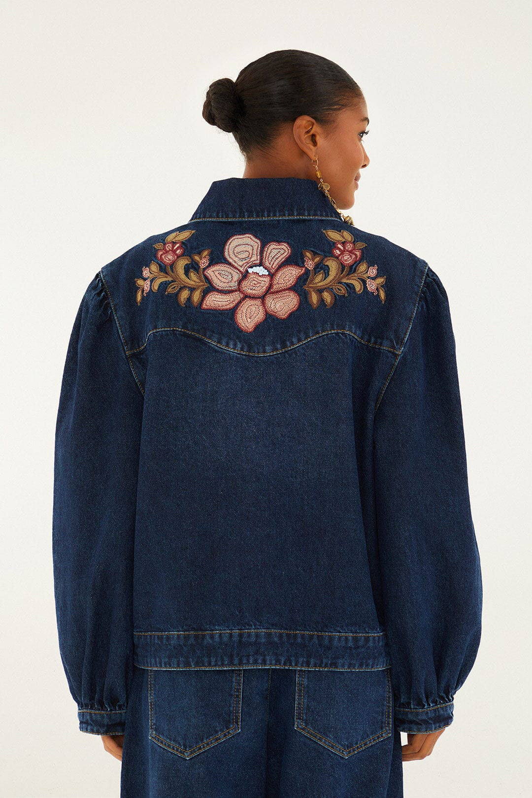 Denim Flower Embroidery Jacket - 4