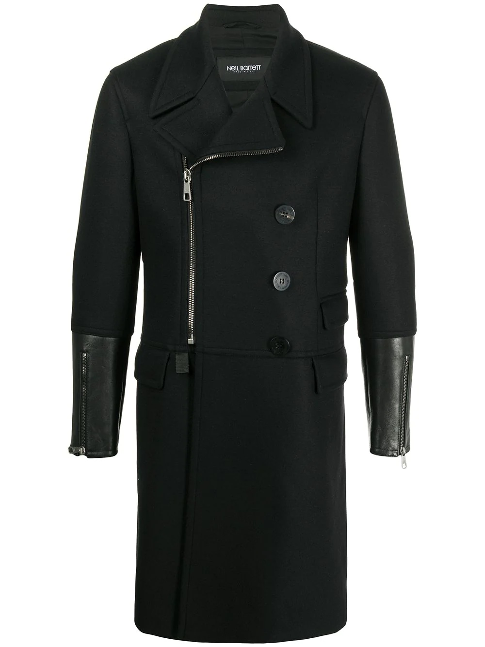 tailored coat with long leather cuffs - 1