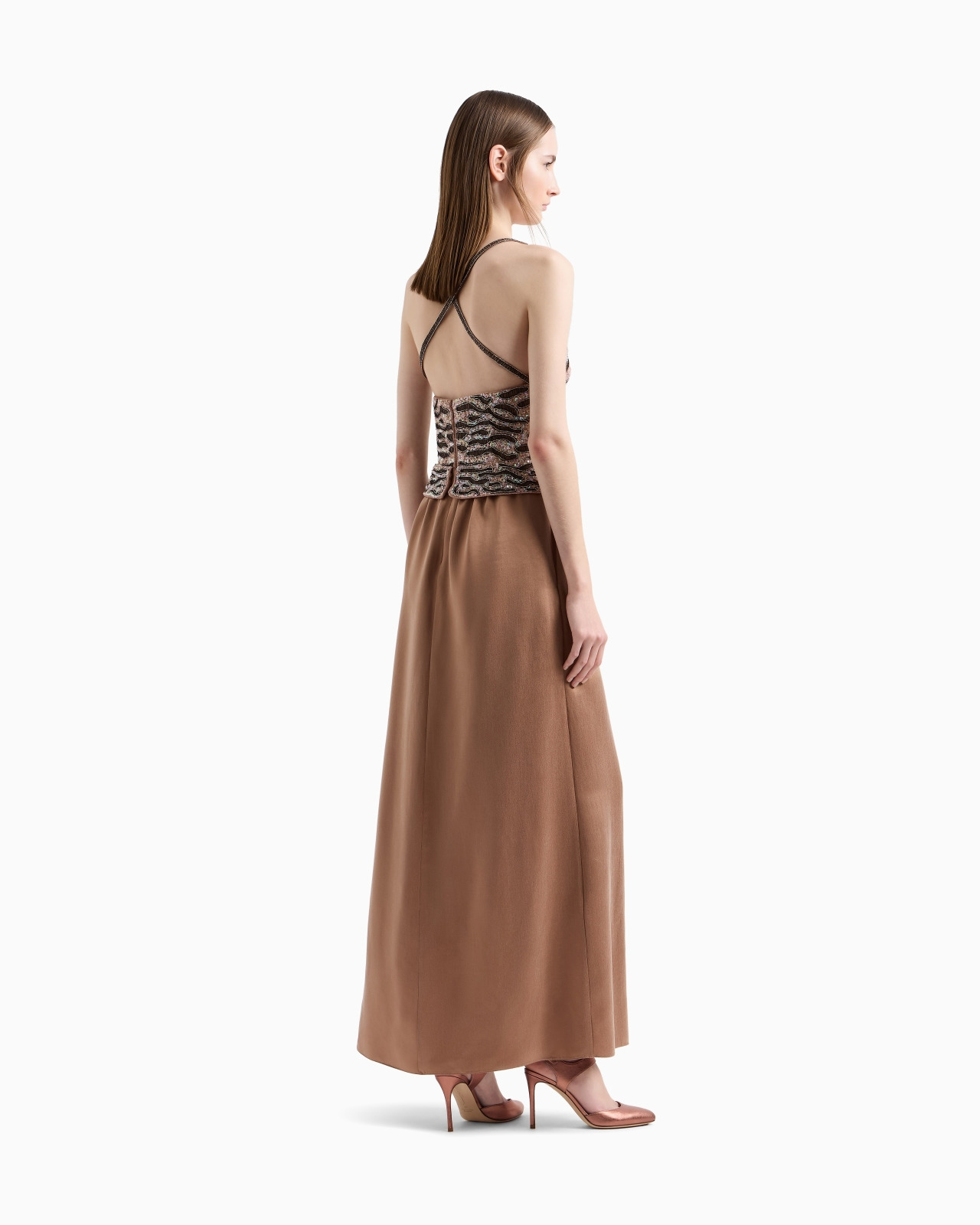 EMBROIDERED VISCOSE AND SILK LONG DRESS - 3