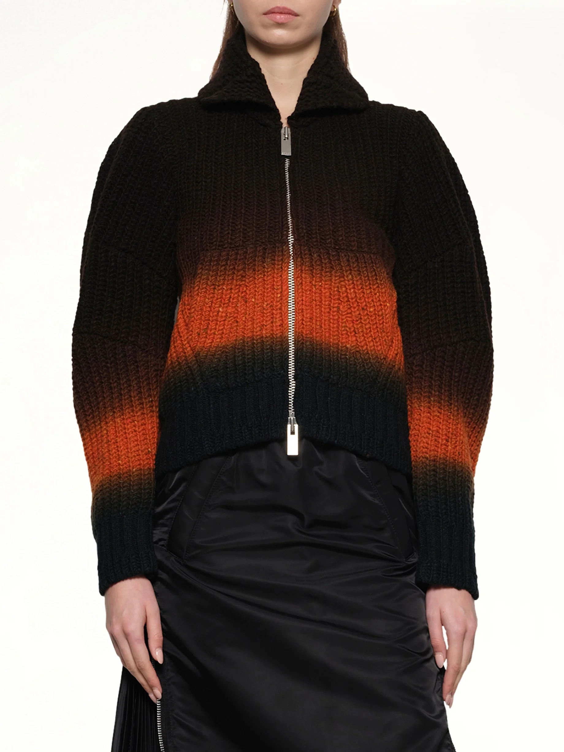 sacai Garment Dye Wool Knit Blouson in Brown - 2508050 601