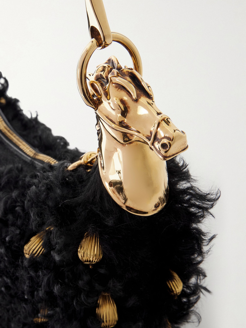 Chain Horse Embellished Shearling Shoulder Bag 5