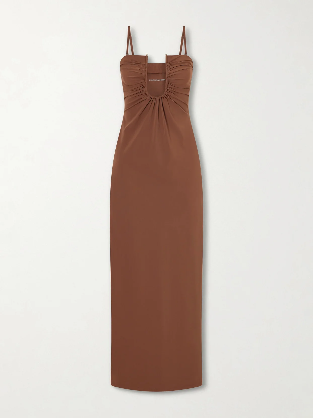 Arced Ruched Satin Maxi Dress - 1