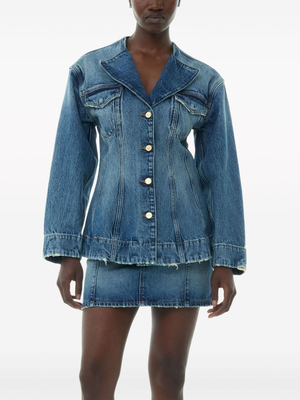 raw-cut denim blazer - 5