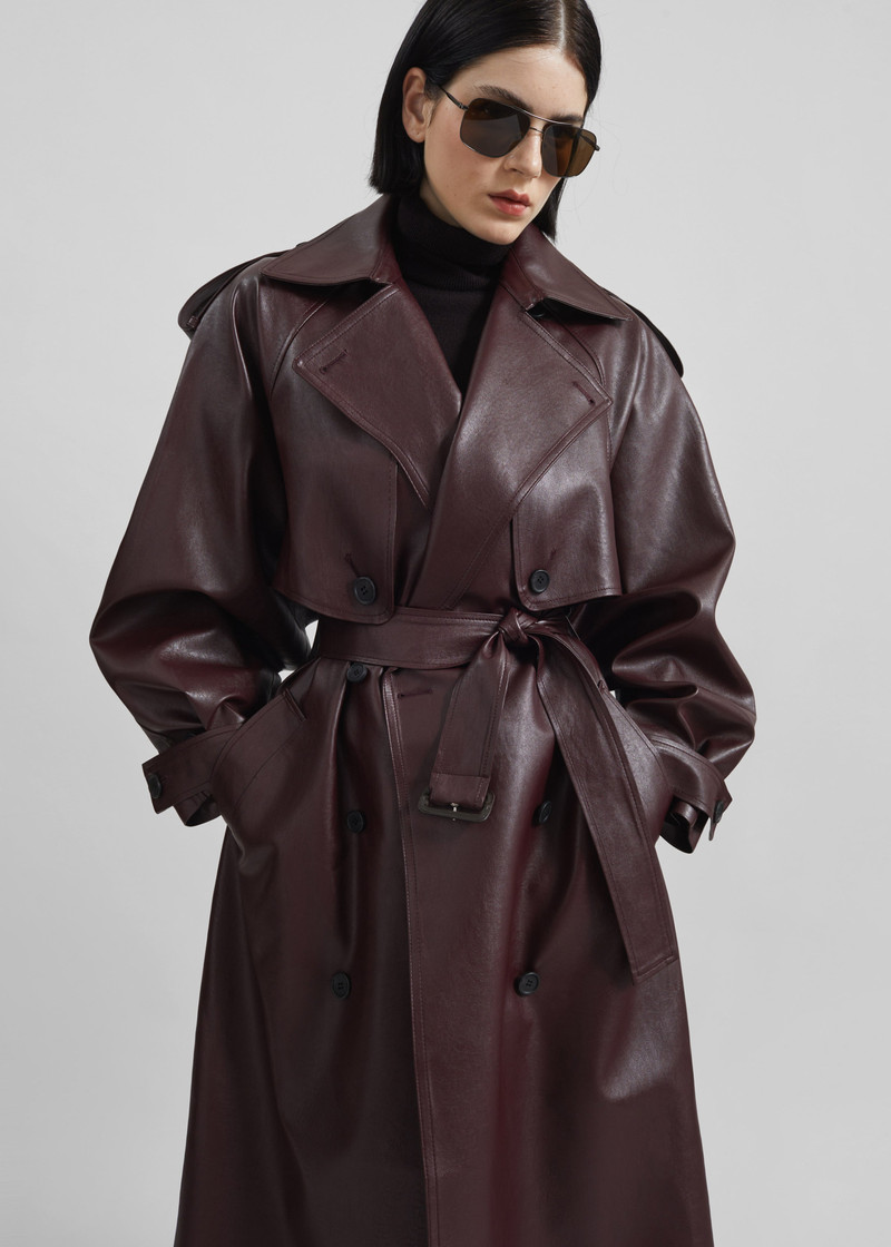 Vandve Faux Leather Trench - Burgundy 6