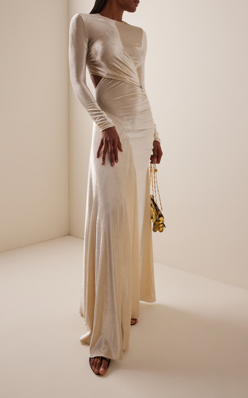 rabanne Stretch-Velvet Cutout Gown ivory outlook