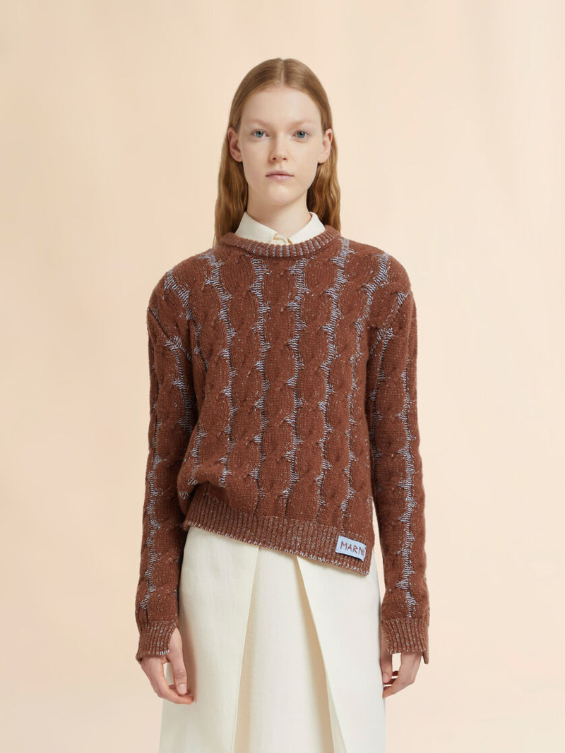 Marni BROWN MOULINÉ WOOL-VISCOSE SWEATER WITH CABLE PATTERN outlook