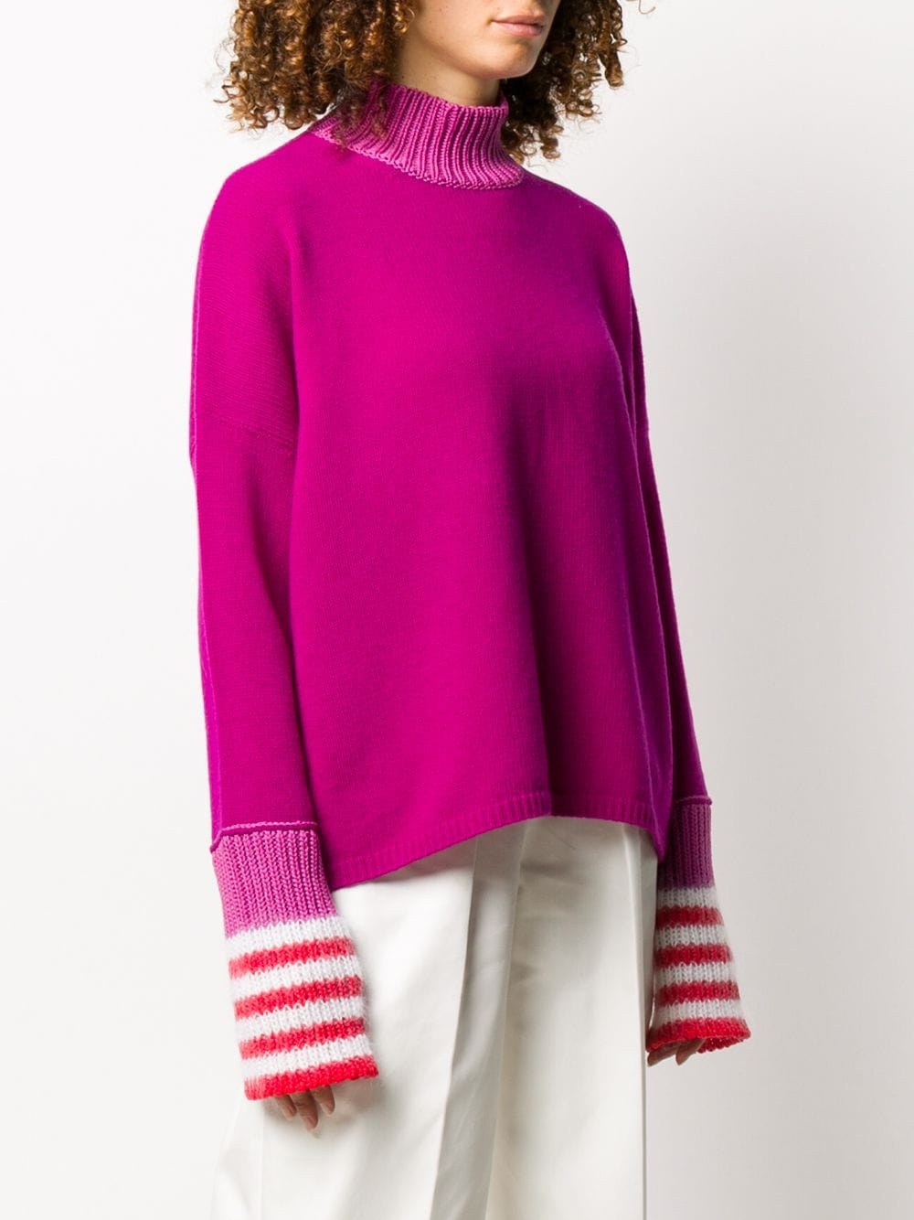 striped-cuff high-neck jumper - 3