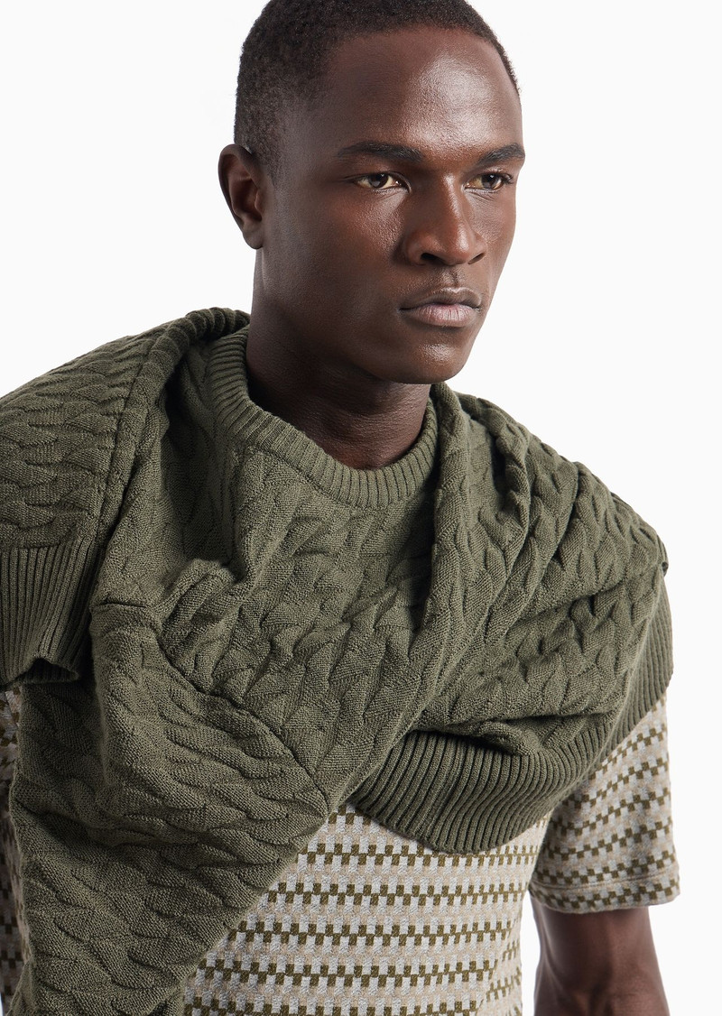 Stretch viscose jacquard jersey crew-neck T-shirt 11