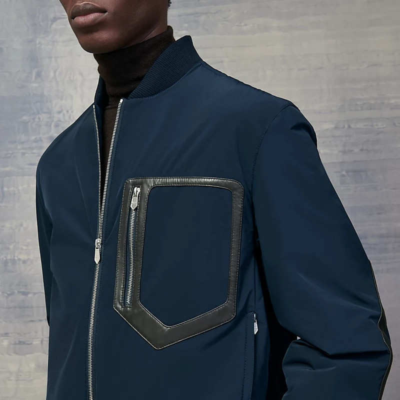 Rib-trim jacket with leather details 3
