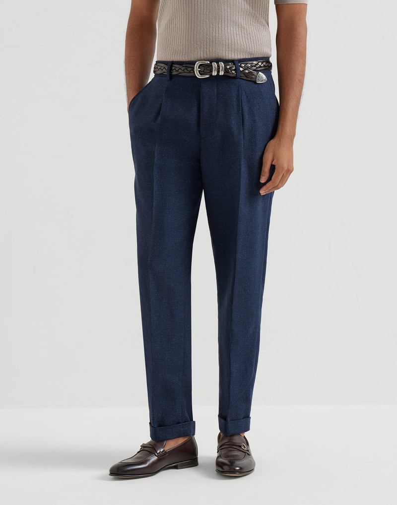 Silk, linen and wool hopsack trousers with pleat 2
