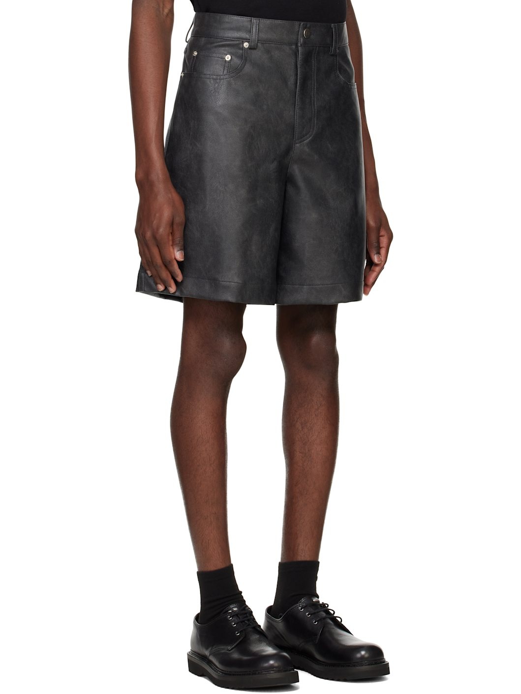 Black Lined Faux-Leather Shorts - 2
