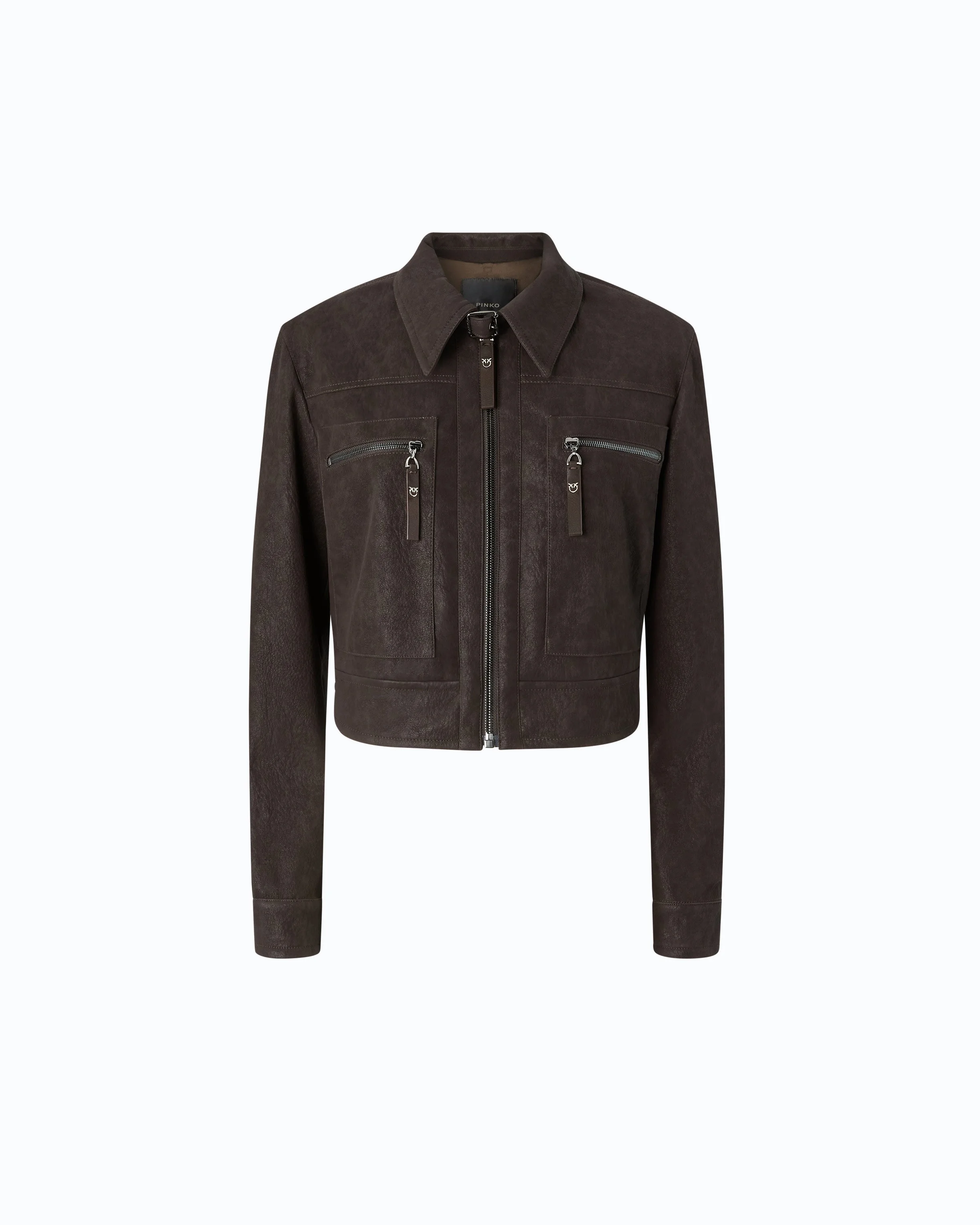 CROPPED NUBUCK LEATHER-EFFECT JACKET - 1