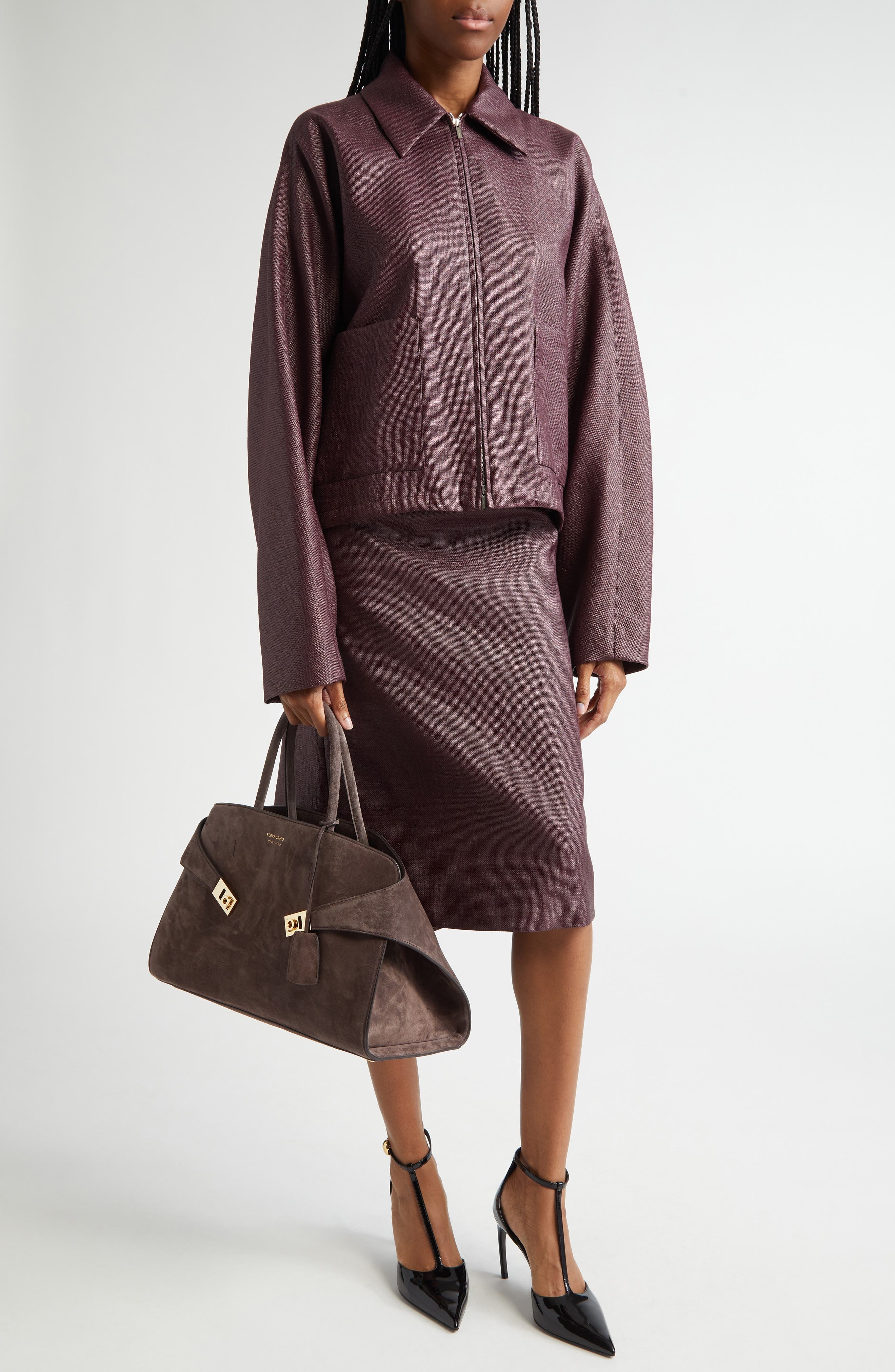 FERRAGAMO Asymmetric Cascade Detail Skirt in Oxblood at Nordstrom - 2