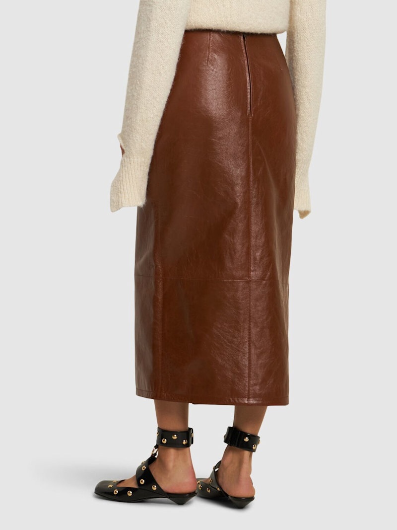 Glossy leather midi skirt - 3