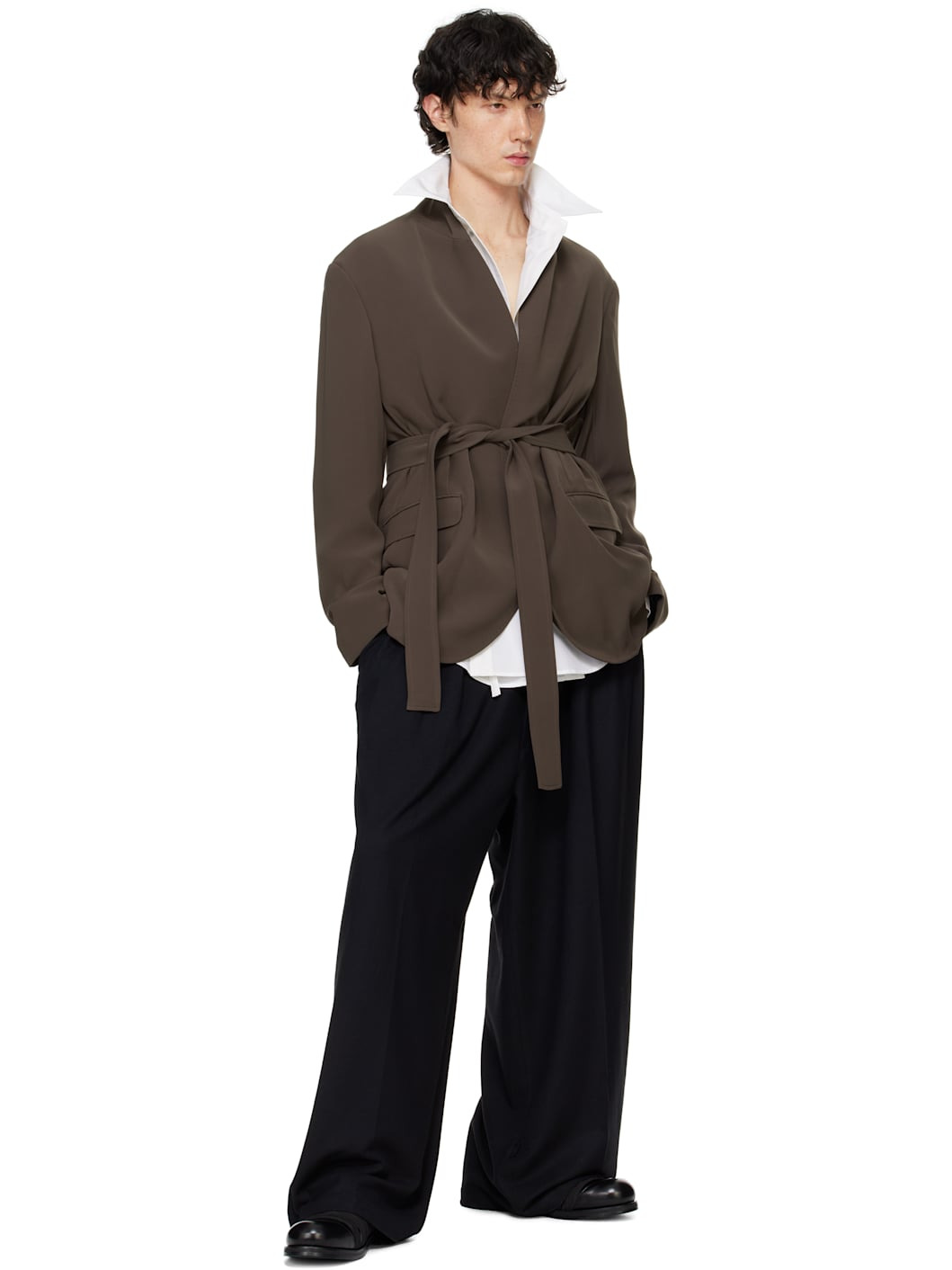 Taupe Stand Up Shawl Collar Blazer - 4