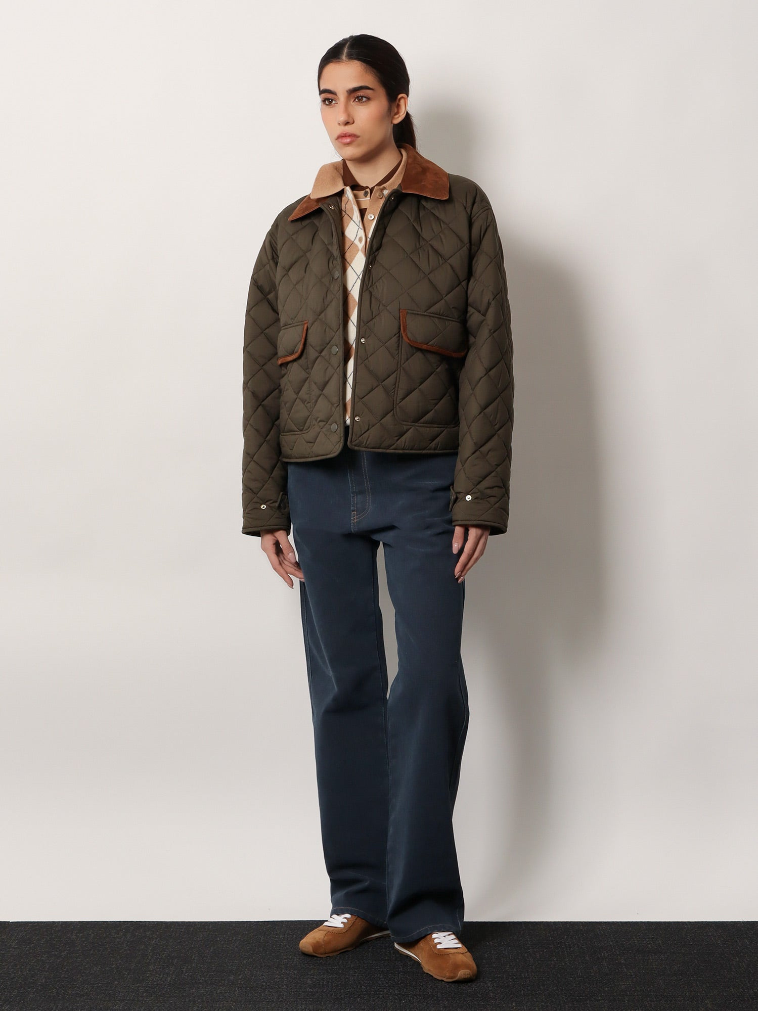Quilted Nylon Jacket With Suede Details - 2