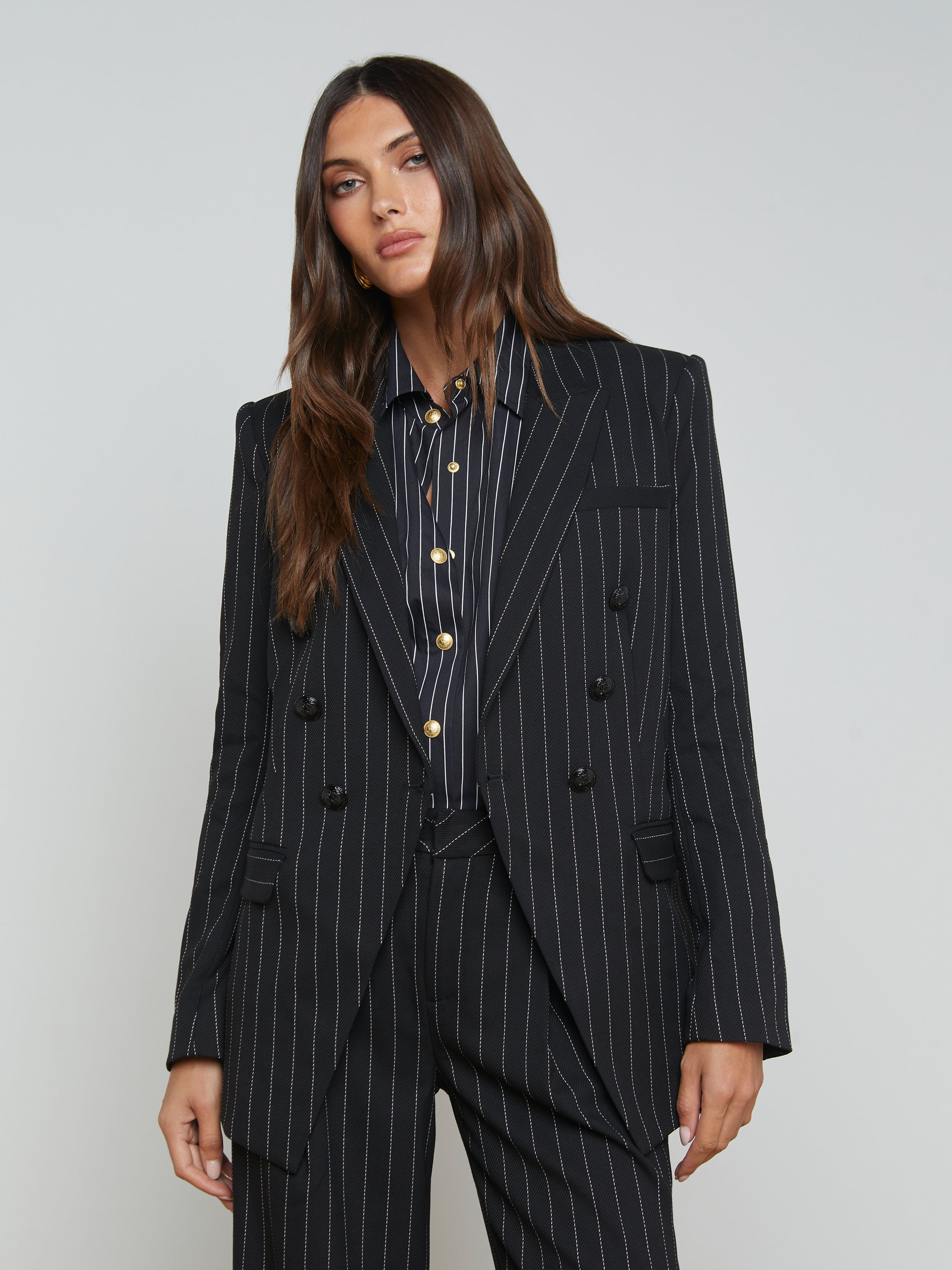 Kendi Pinstriped Long Blazer - 2