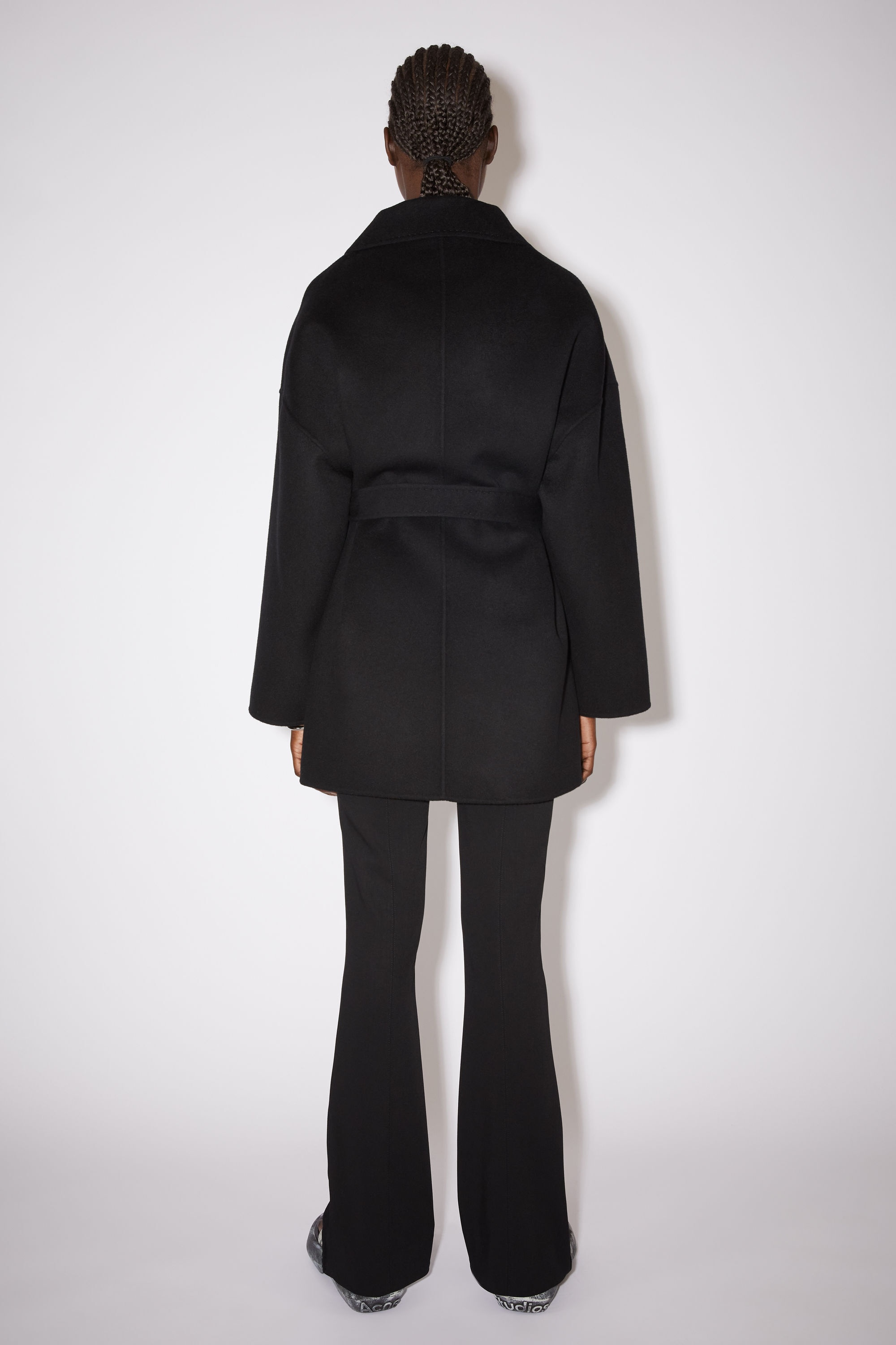 Belted wool coat - Black - 3