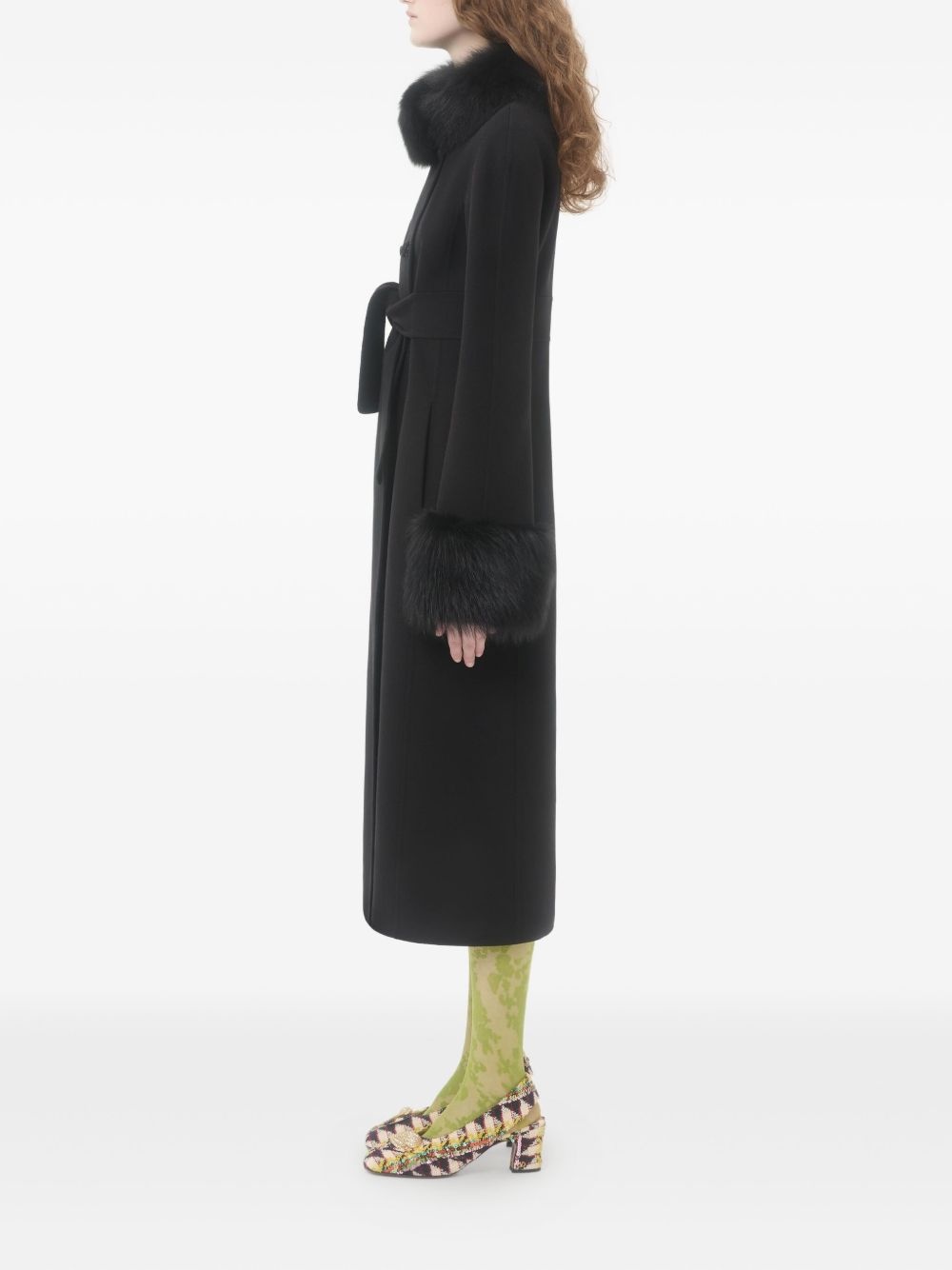faux fur-trimmed double-breasted coat - 4