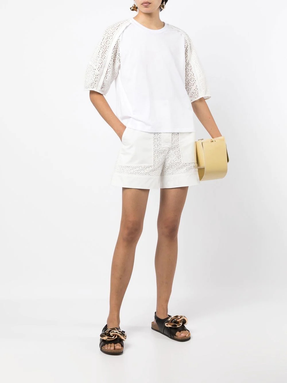 broderie-anglaise panelled shorts - 2