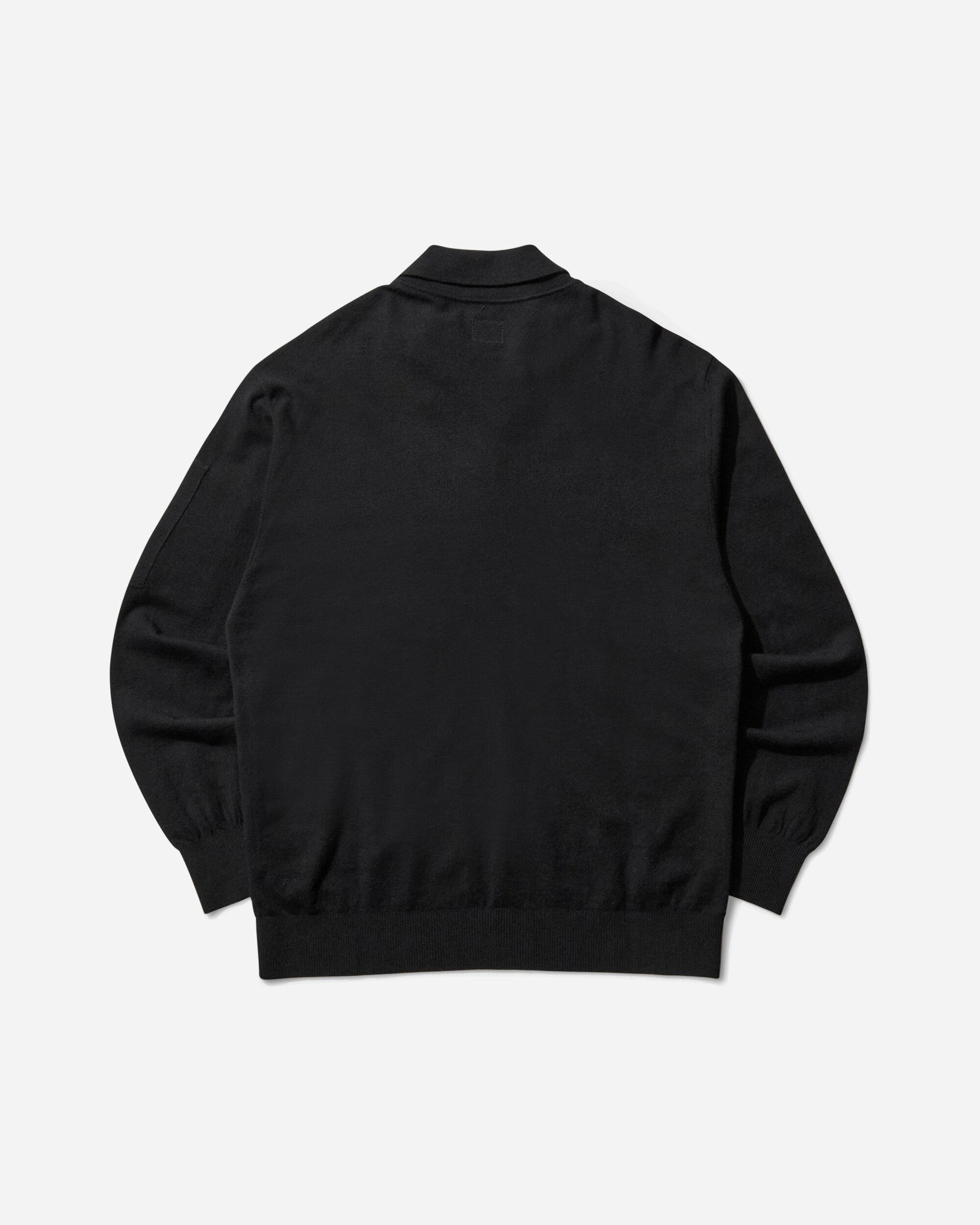 Men's Merino Wool Polo Knit Sweater Black - 2