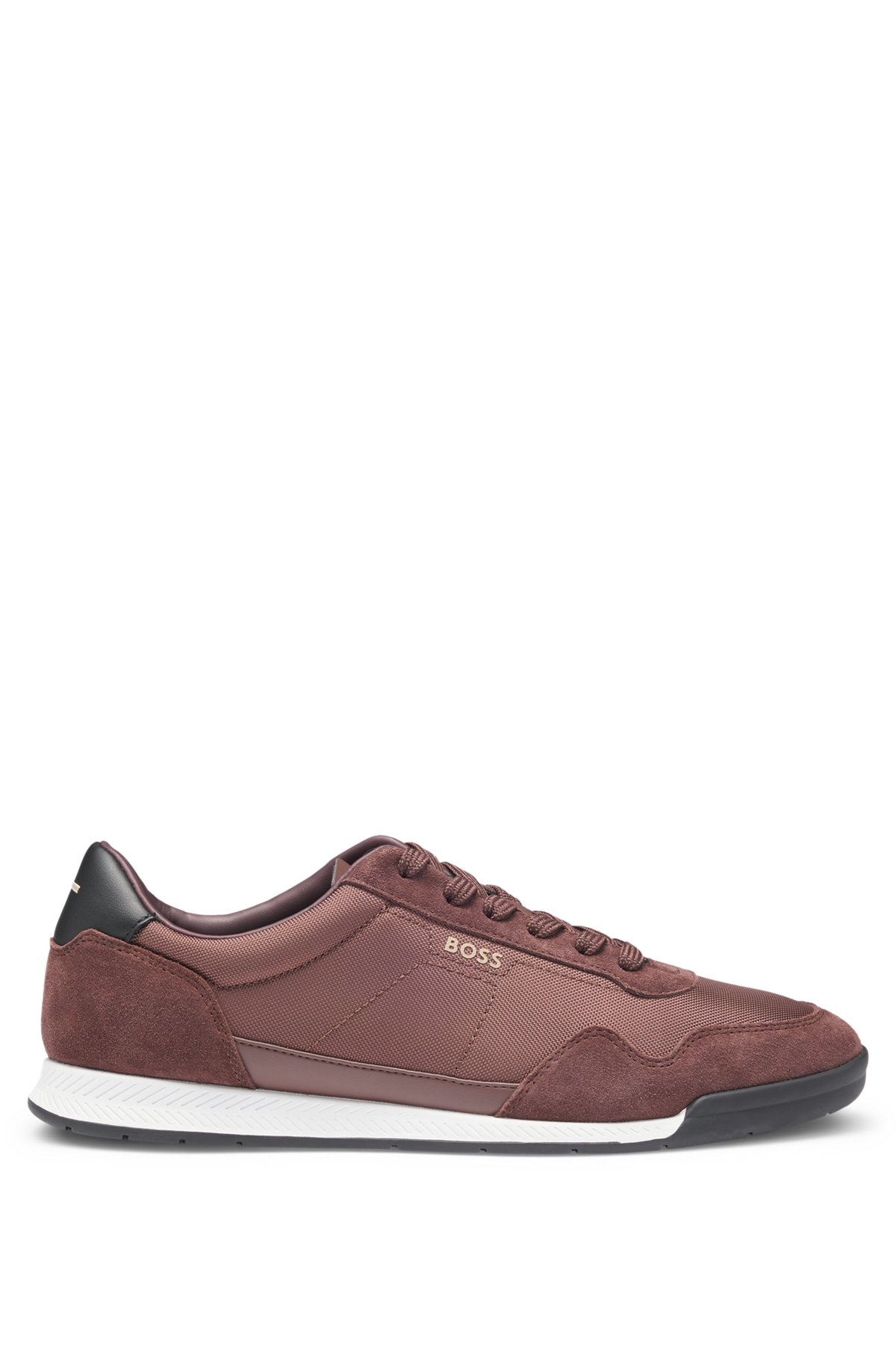 MIXED-MATERIAL LACE-UP TRAINERS WITH SUEDE TRIMS - 1