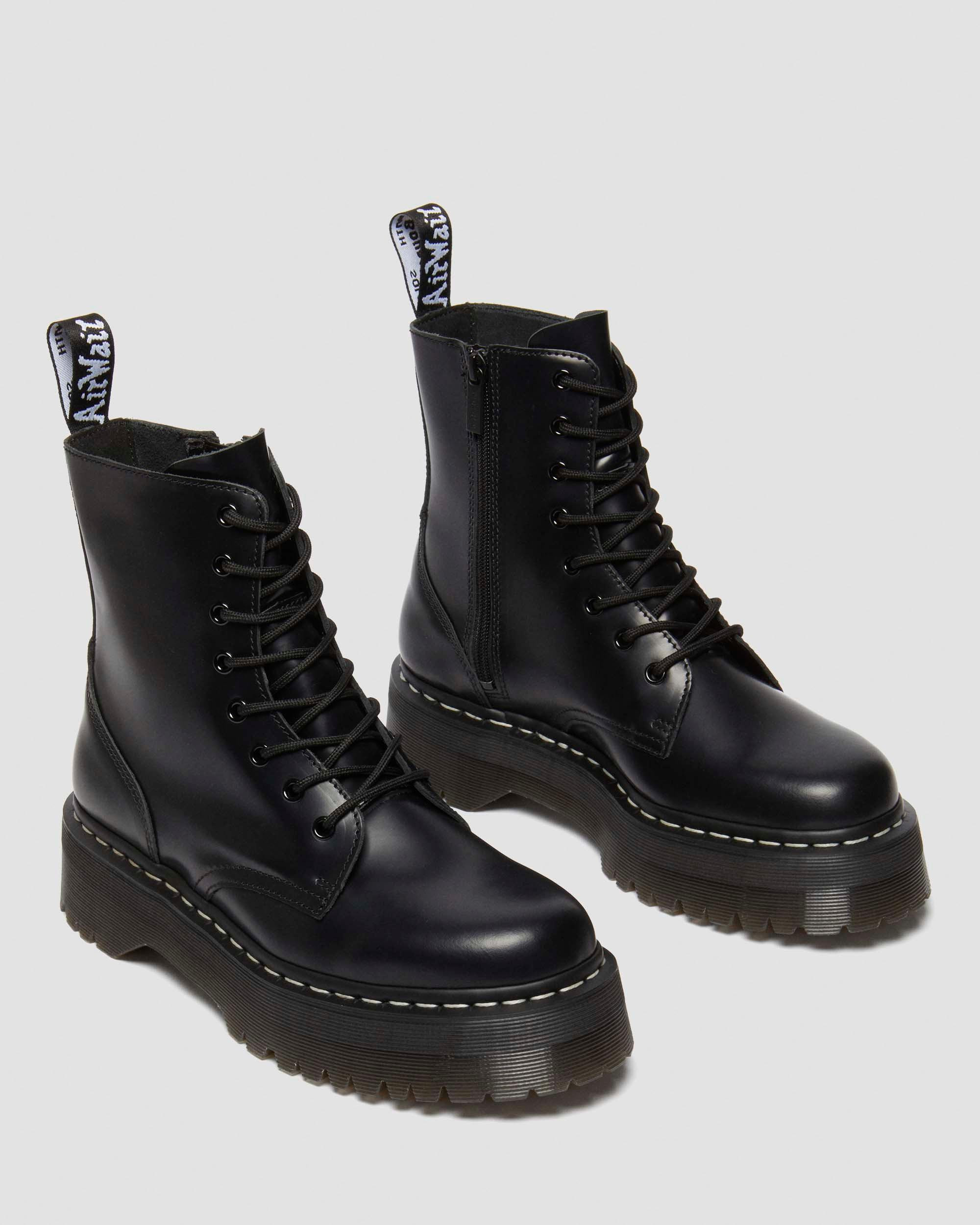 Jadon White Stitch Smooth Leather Platform Boots - 6