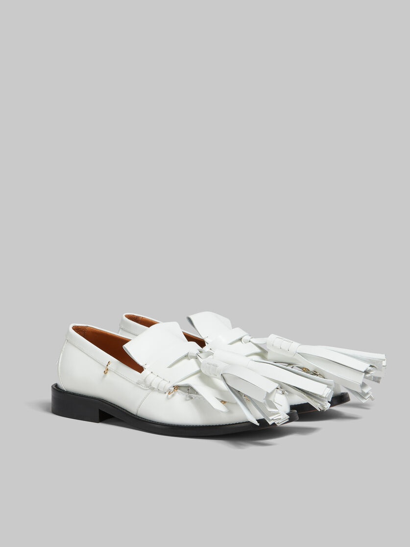 WHITE LEATHER BAMBI LOAFER WITH MAXI TASSELS - 2