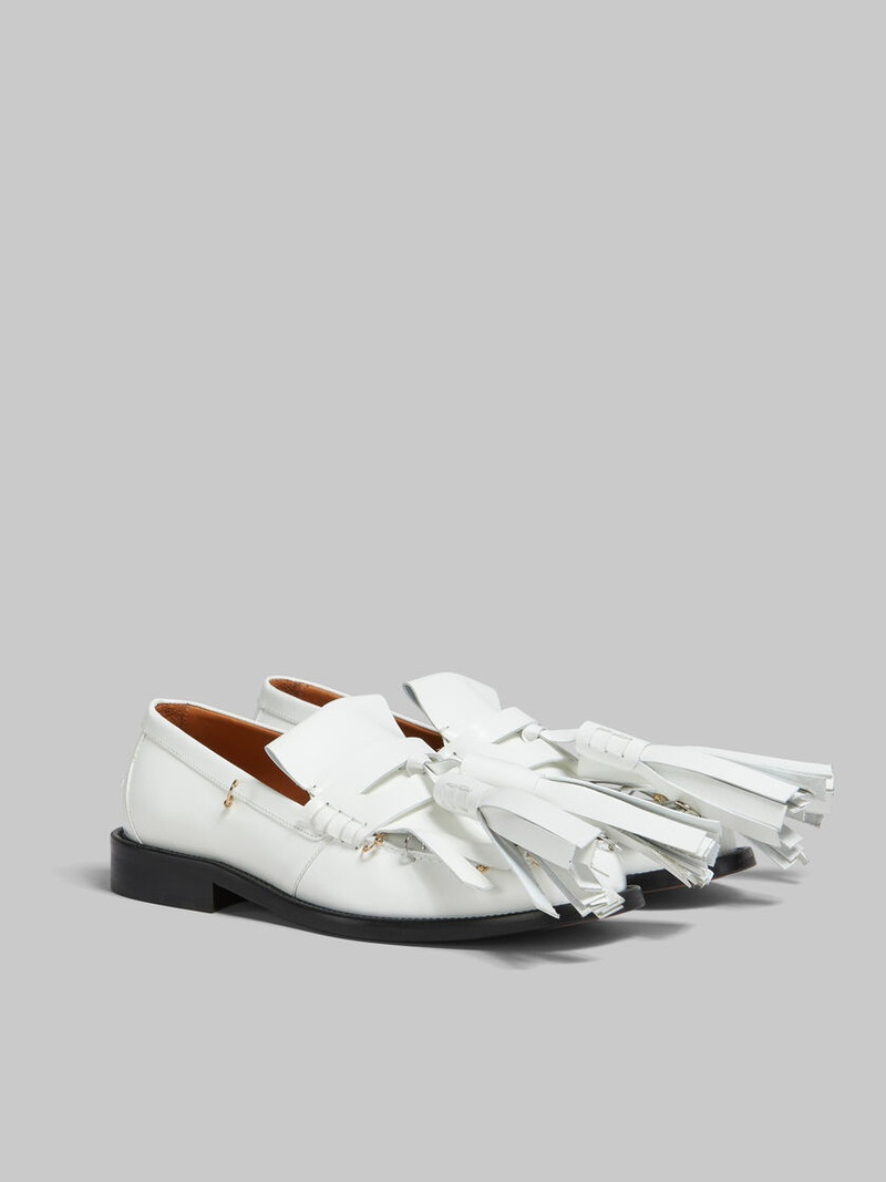WHITE LEATHER BAMBI LOAFER WITH MAXI TASSELS 2