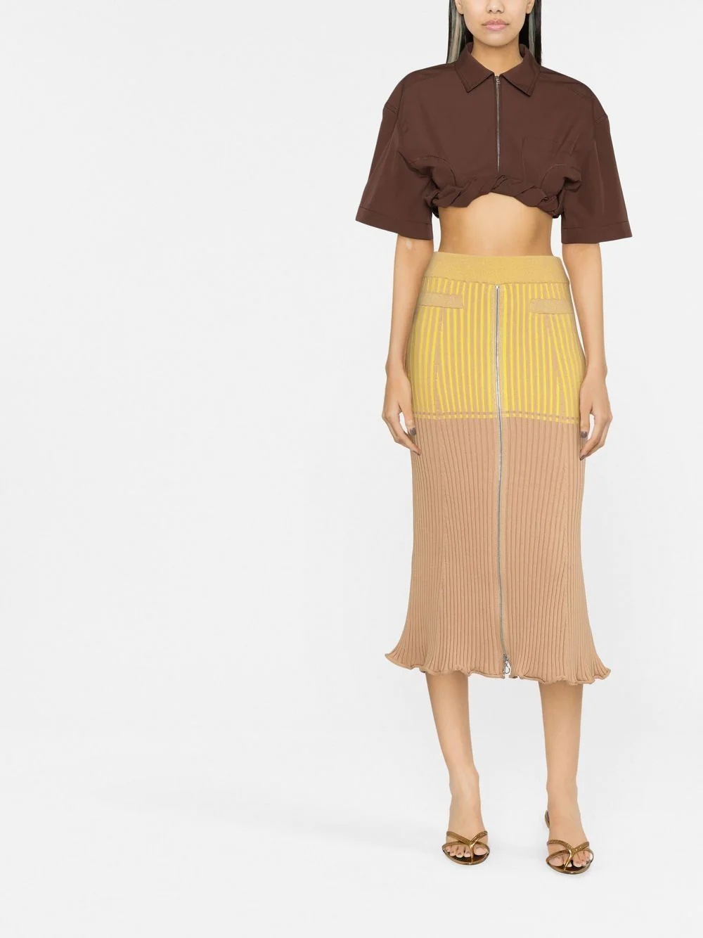 panelled rib-detail midi skirt - 2