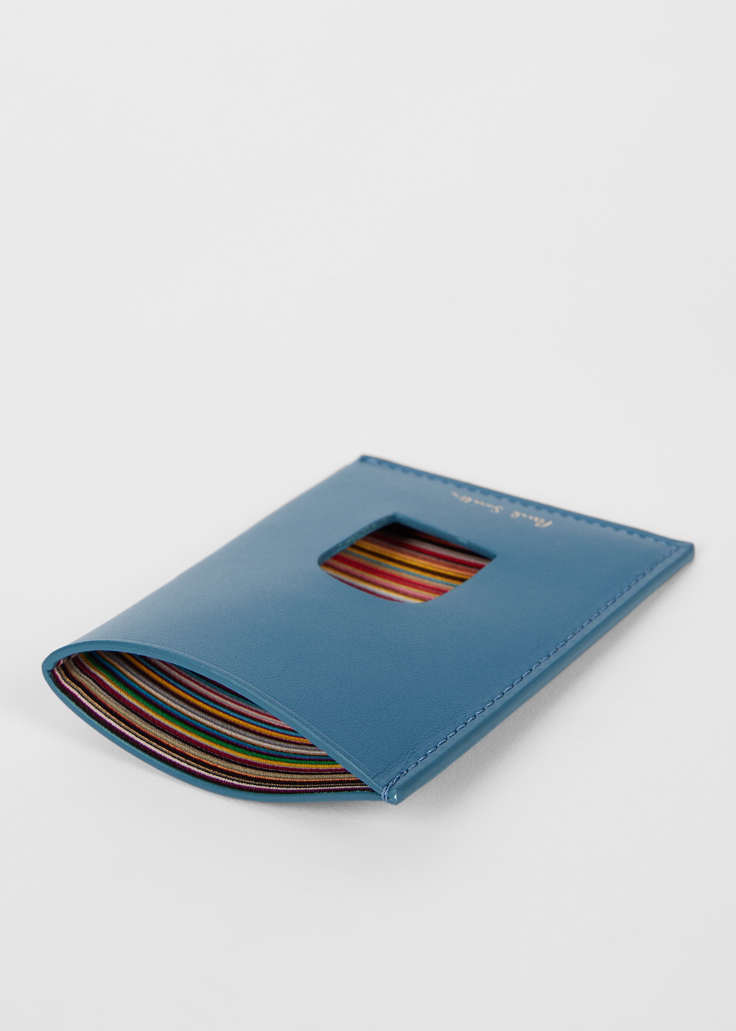 Pale Blue Leather 'Signature Stripe' Thumb Hole Card Holder - 3