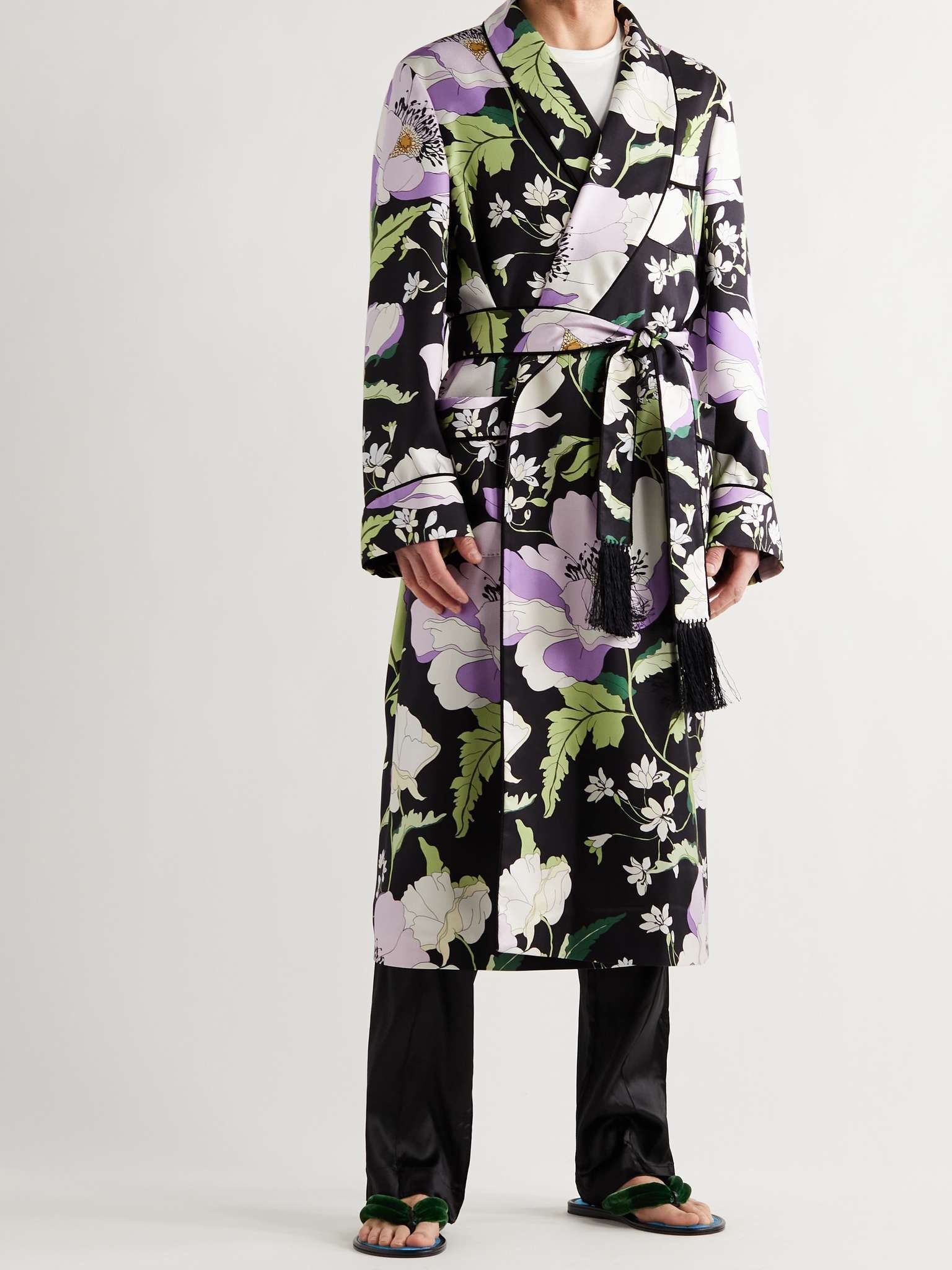 Tasselled Piped Floral-Print Silk-Twill Robe - 2