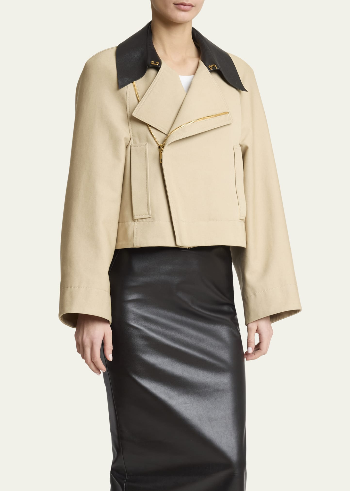 Leather Collar Zip Cocoon Jacket - 4