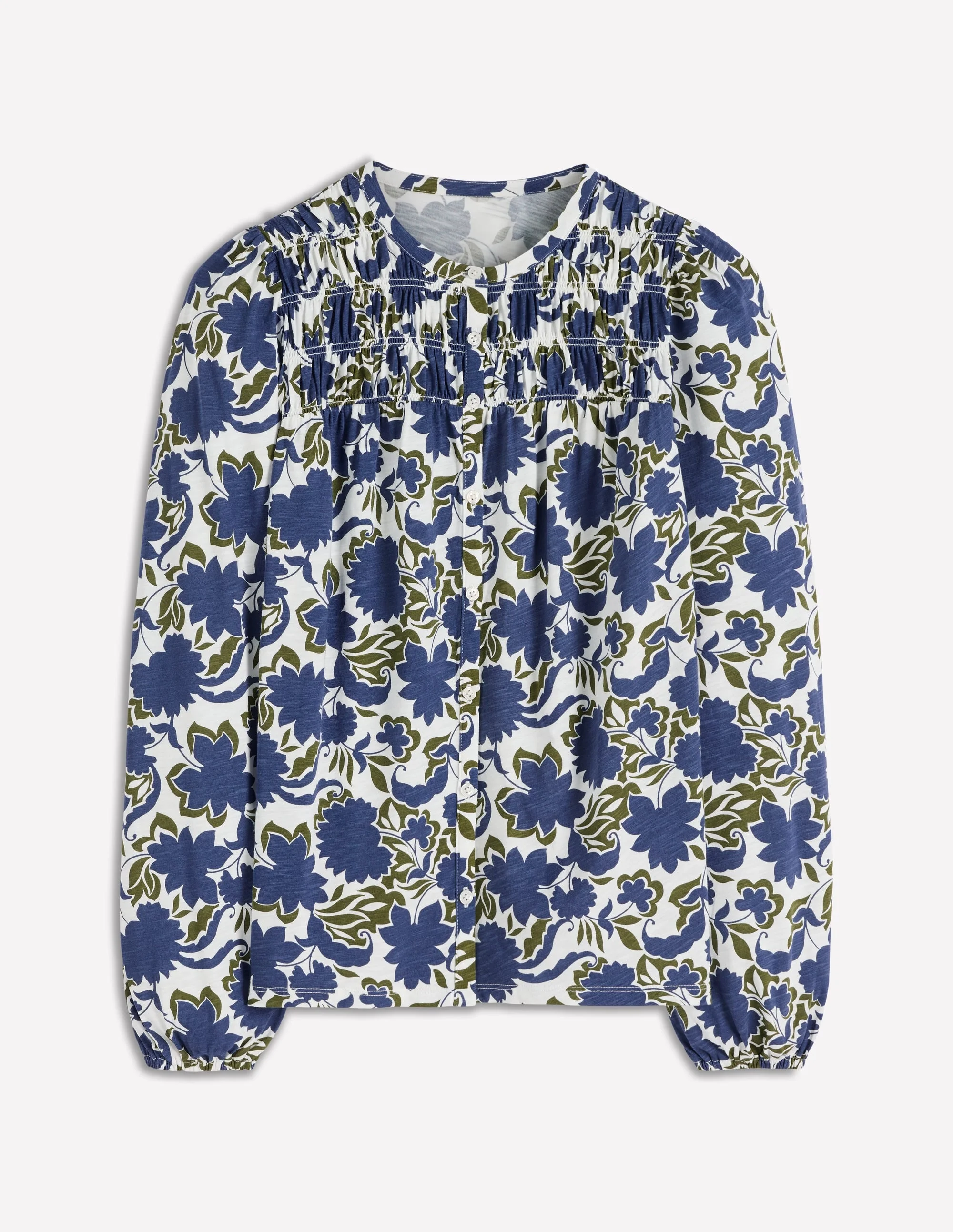 Mya Smocked Jersey Shirt-True Navy, Shadow Blossom - 1