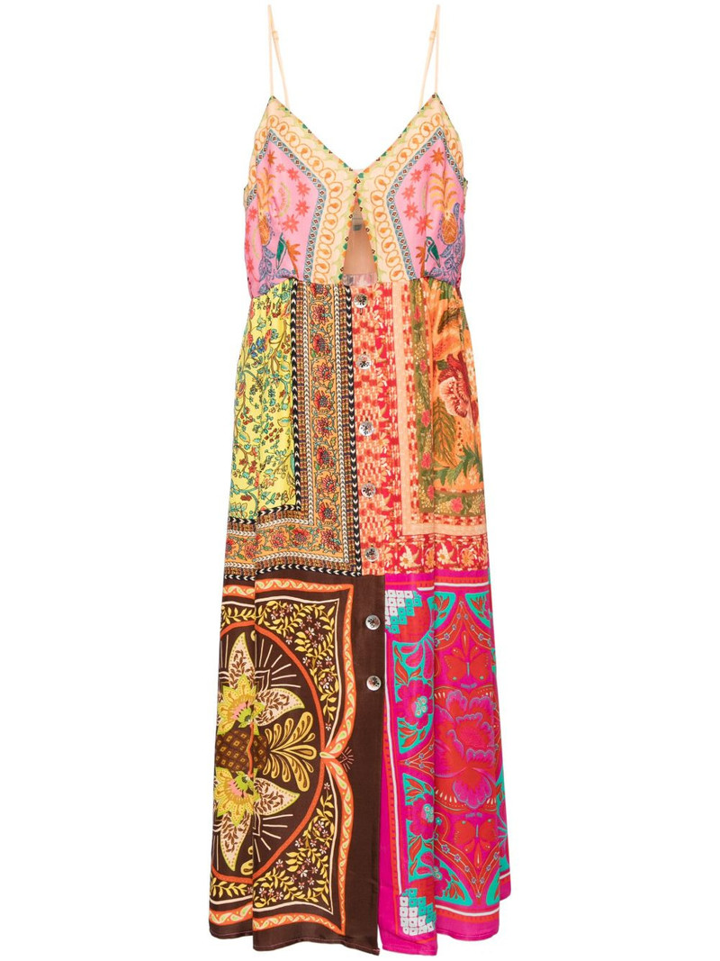 Mixed Scarves-print midi dress 1