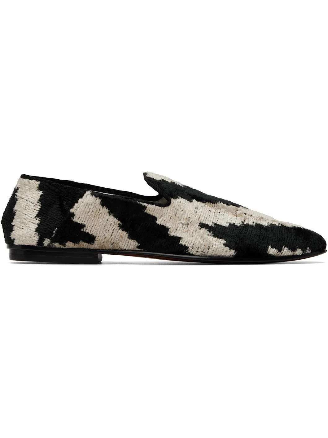Black & Off-White Jacquard Velvet Steven Loafers - 1