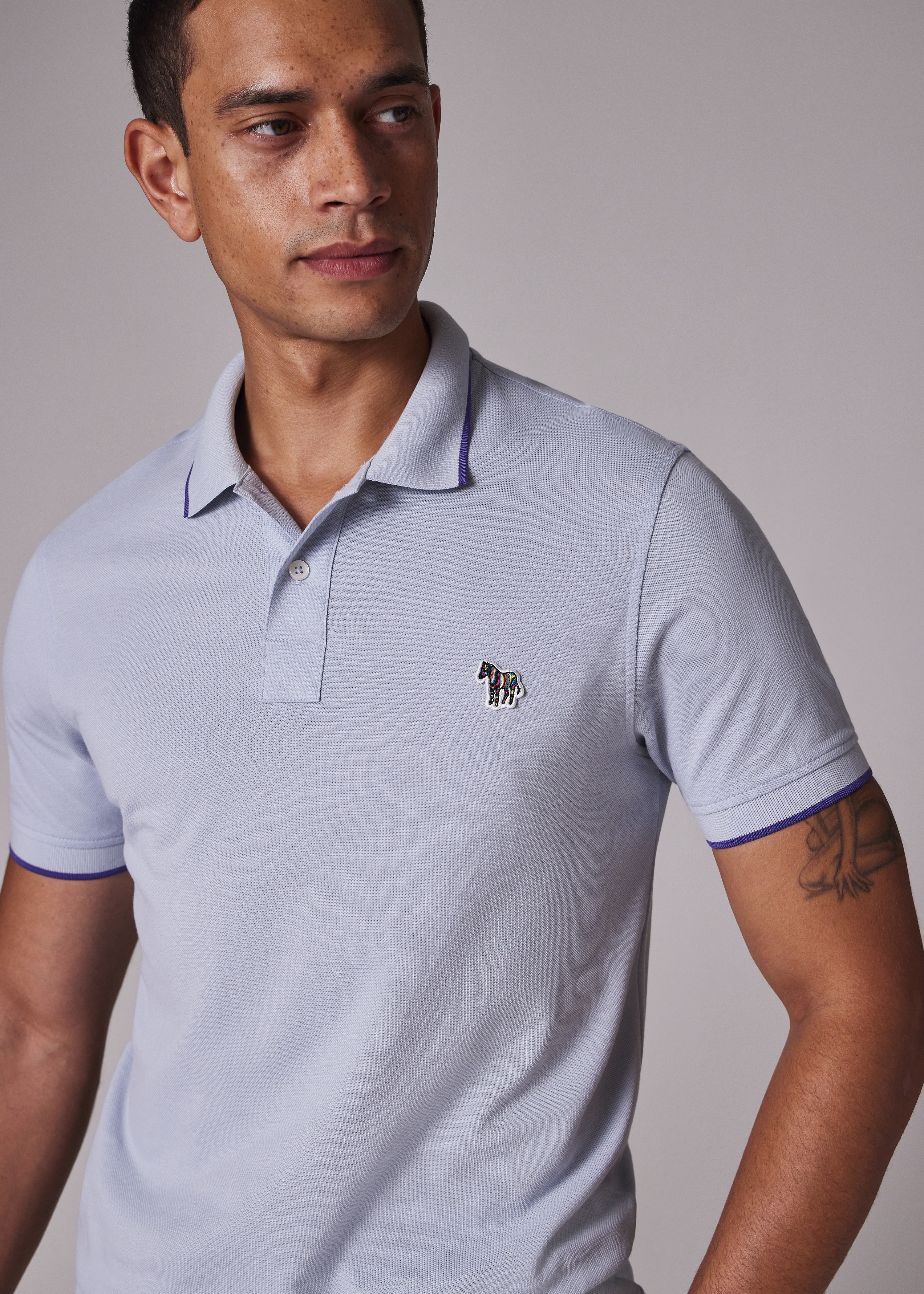 Slim-Fit Pale Blue Zebra Logo Polo Shirt With Contrast Tipping - 3