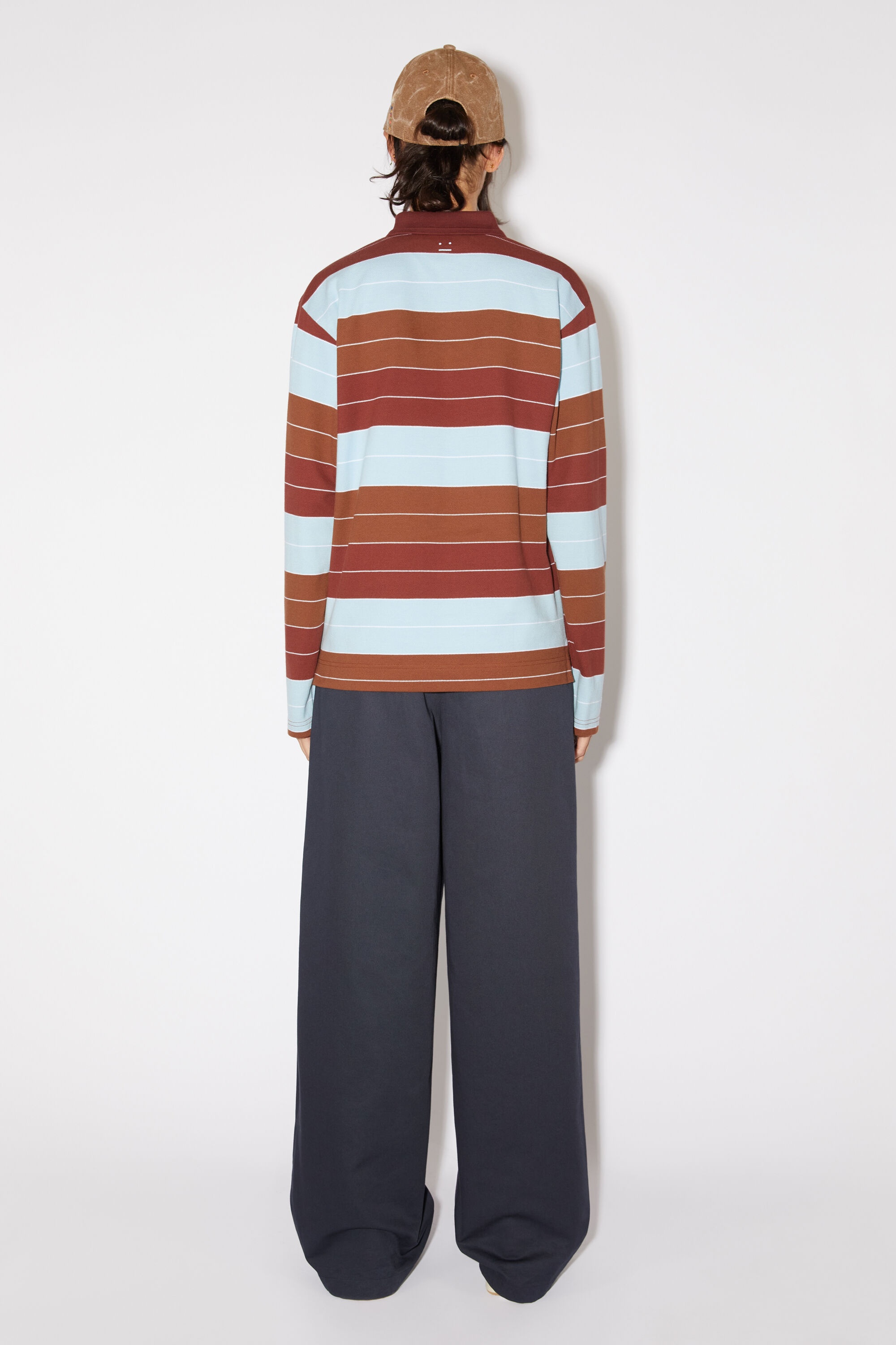 Polo long sleeve t-shirt - Relaxed fit - Deep red/dusty blue - 3