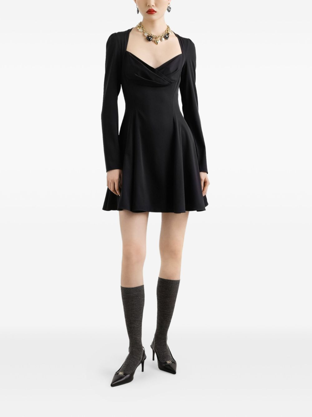 sweetheart-neckline flared dress - 2