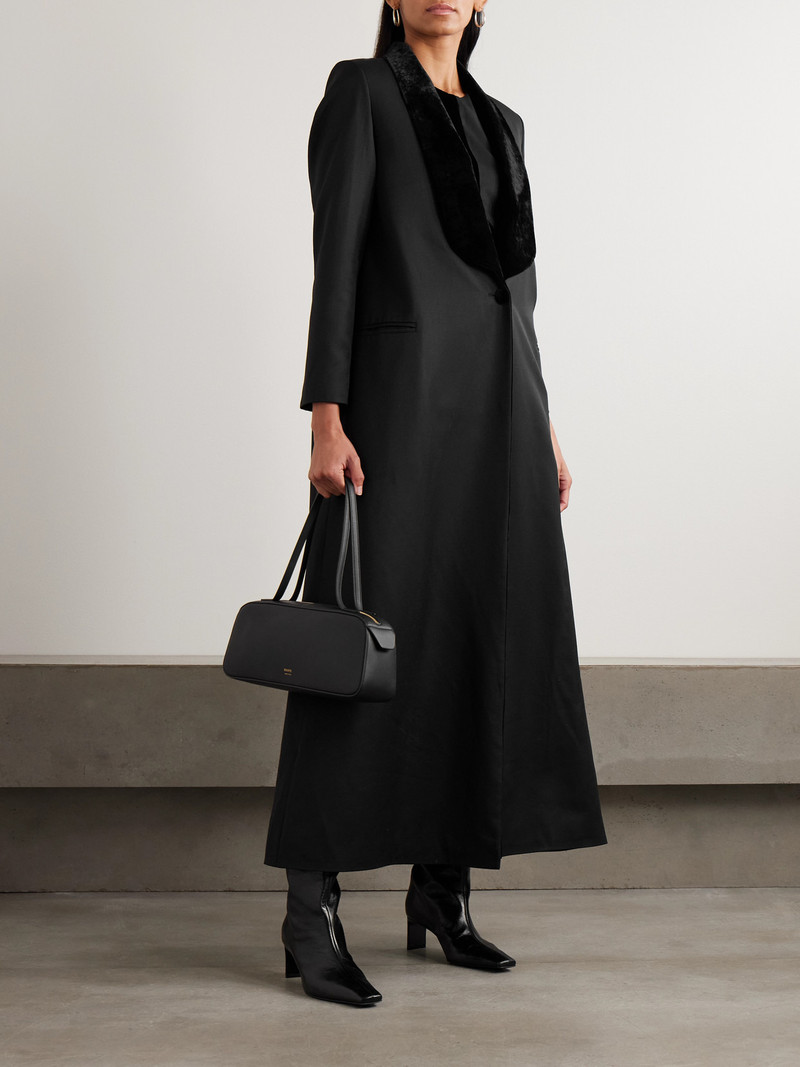 ABADIA Joud Crushed Velvet-trimmed Wool-blend Twill Coat outlook