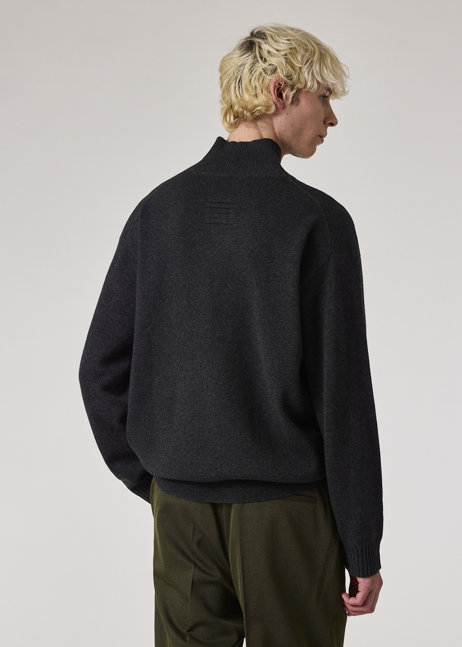Charcoal Wool-Cashmere Blend Roll Neck Sweater - 5