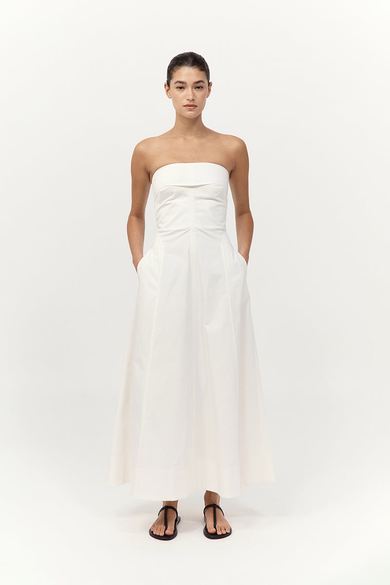 Sculpted Cotton Strapless Dress - Milk - 5