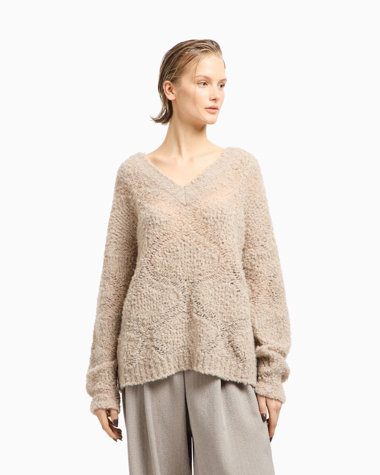 CASHMERE, ALPACA AND SILK V-NECK JUMPER - 4