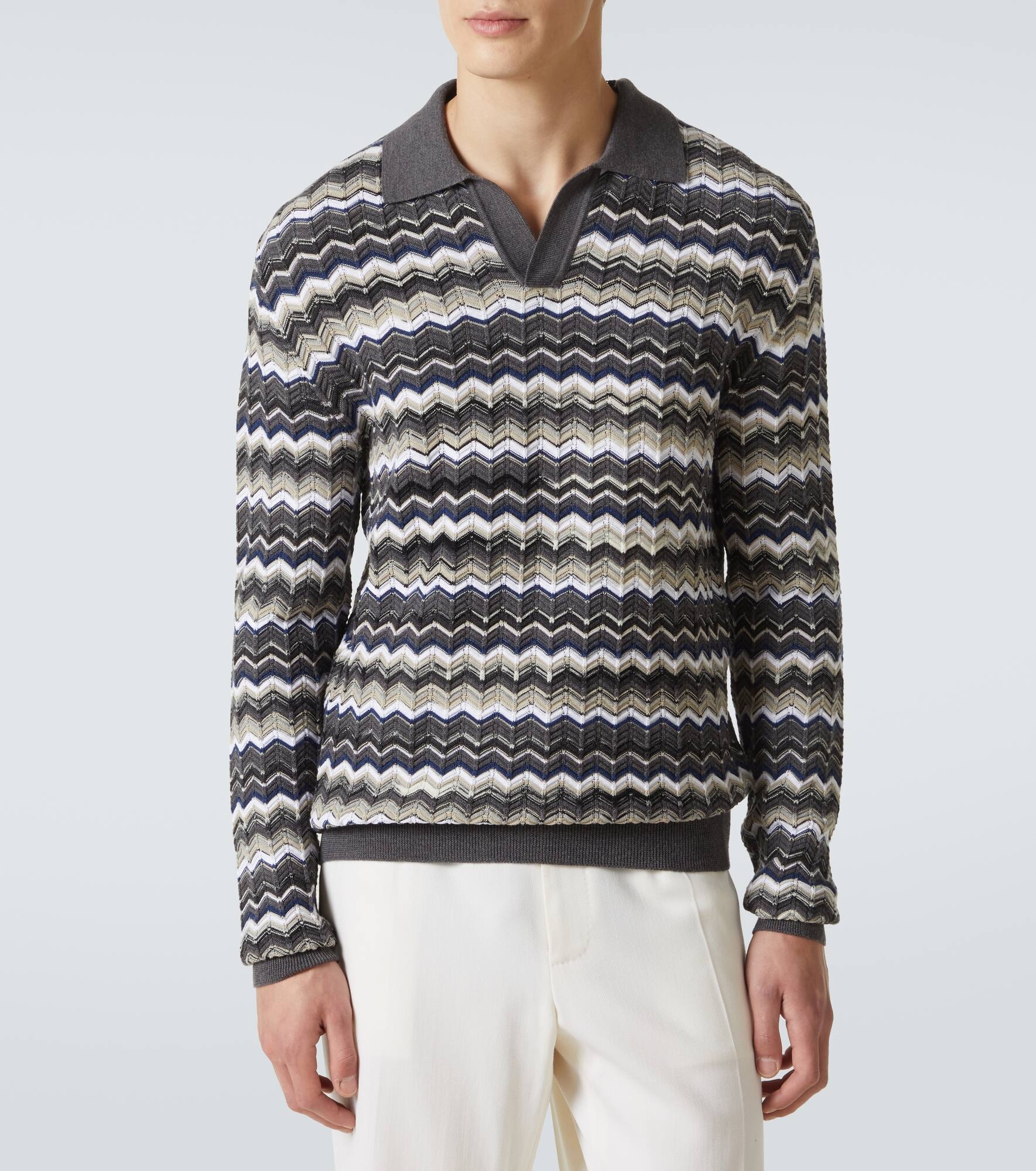 Zigzag wool and cotton polo sweater - 3