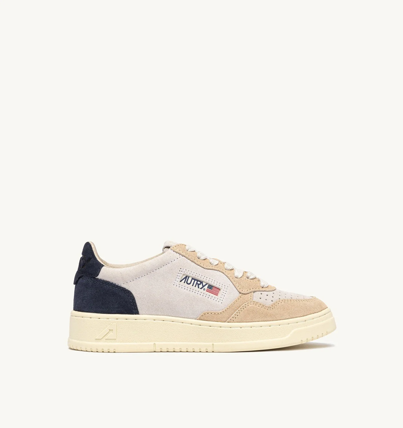 MEDALIST LOW TRICOLOR SNEAKERS IN WHITE SAND AND BLUE SPACE SUEDE - 1