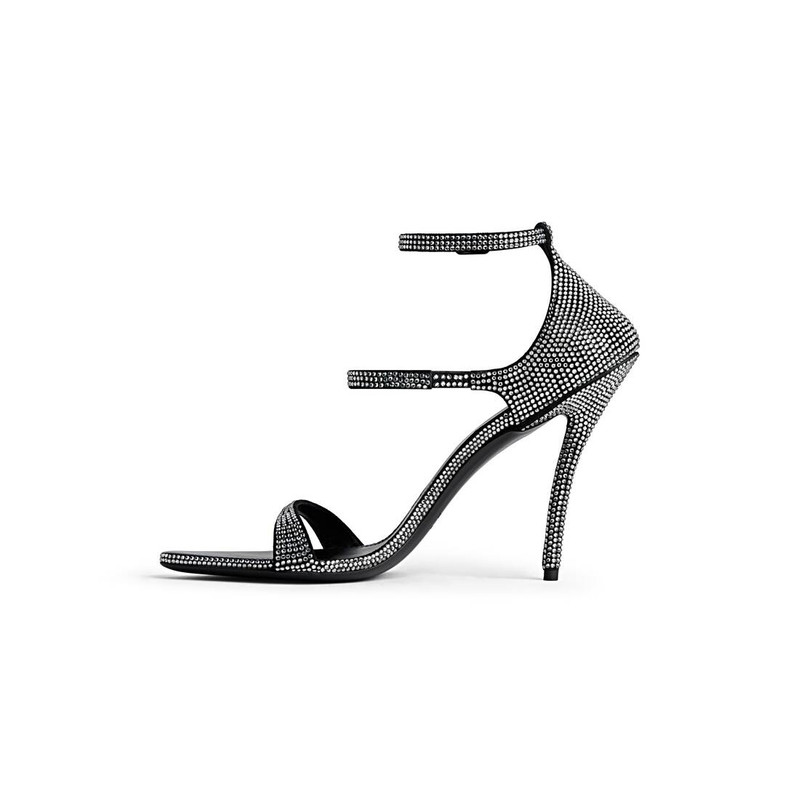 BALENCIAGA Women's Honey 110mm Sandal With Rhinestones  in Black/grey outlook